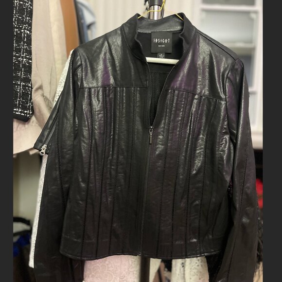Insight New York- Black Vegan Leather Jacket w/ mesh - Picture 1 of 5